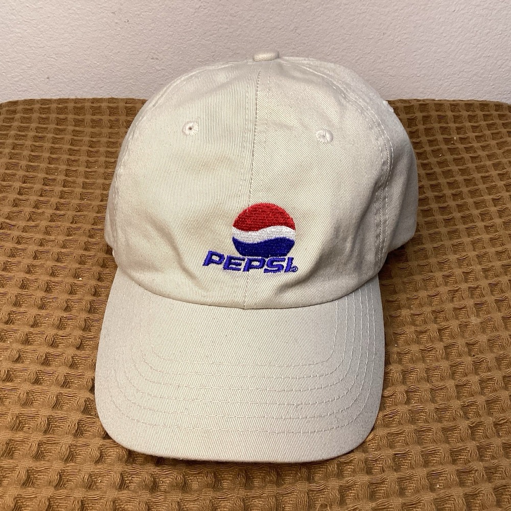 Vintage Pepsi Hat 2000 Y2K Promo Dad Cap Beige Adjustable Strapback